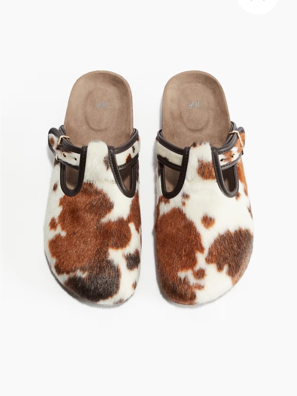H&M Cow-Print Faux Fur Clog Mules